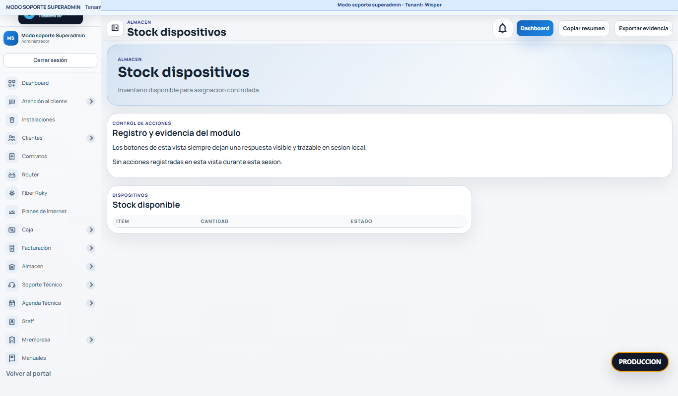 BEFORE Almacen Wisper /panel/?view=inventory-stock