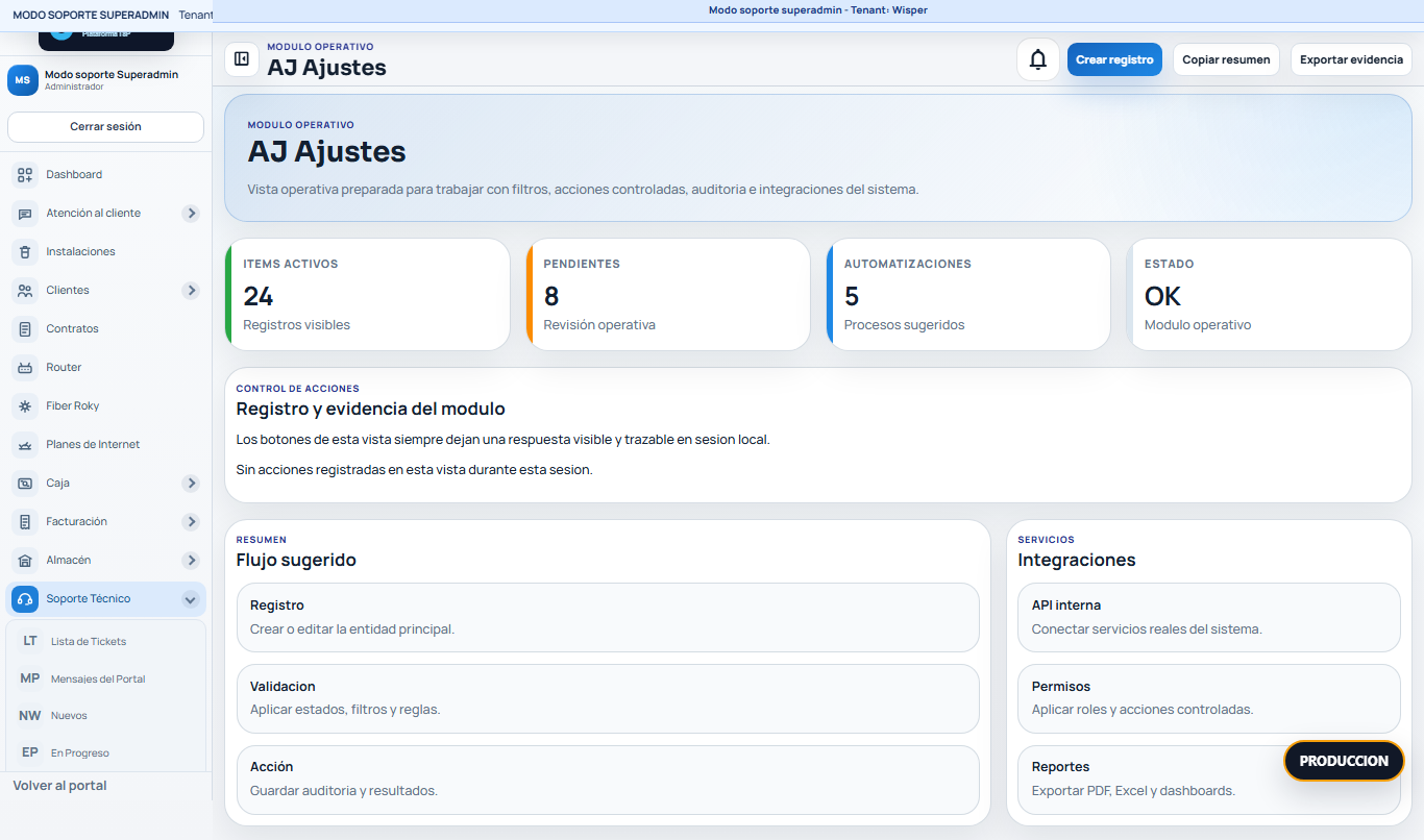 BEFORE Soporte Tecnico Wisper /panel/?view=ajustes-soporte