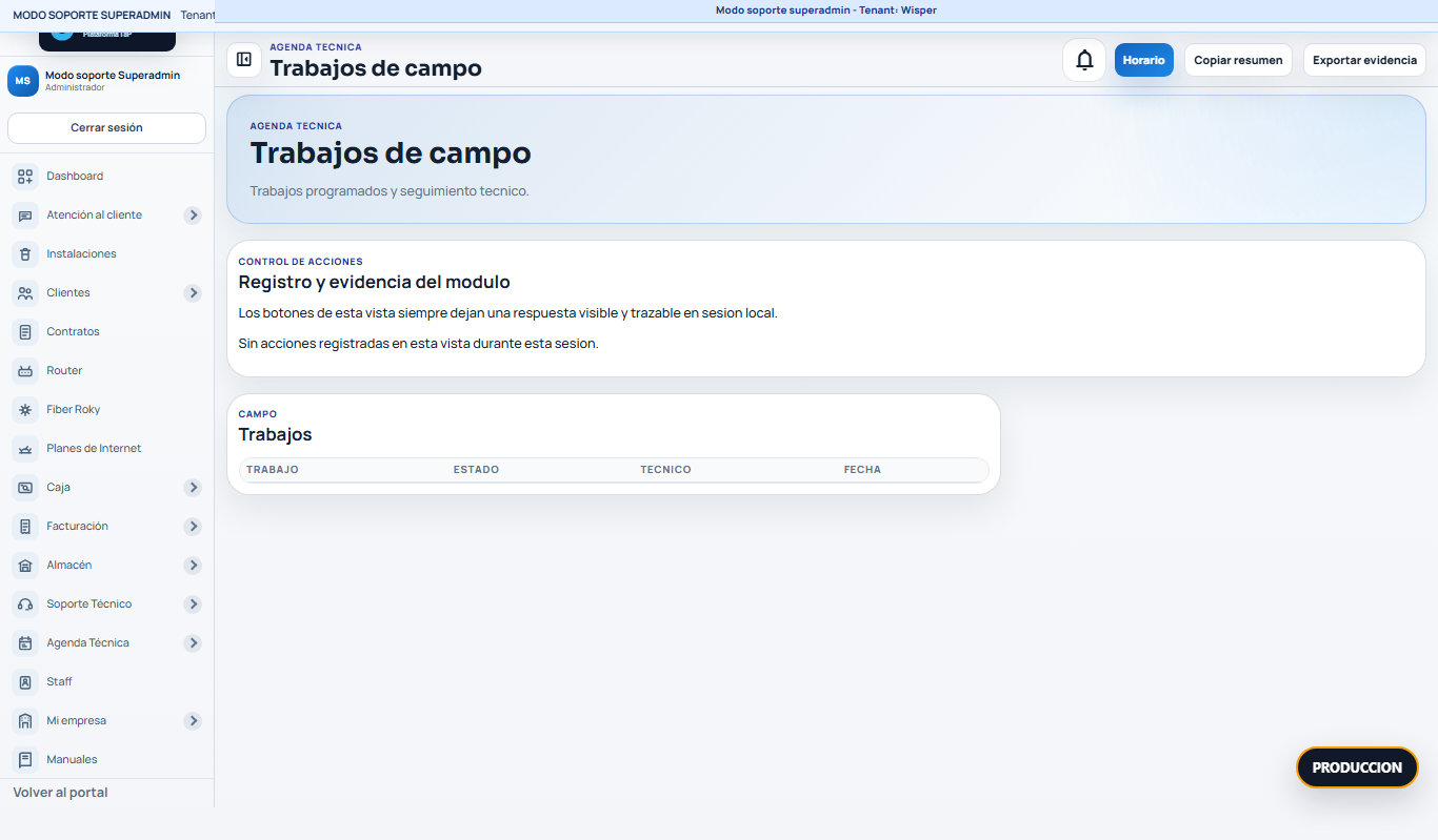 BEFORE Agenda Tecnica Wisper /panel/?view=field-jobs