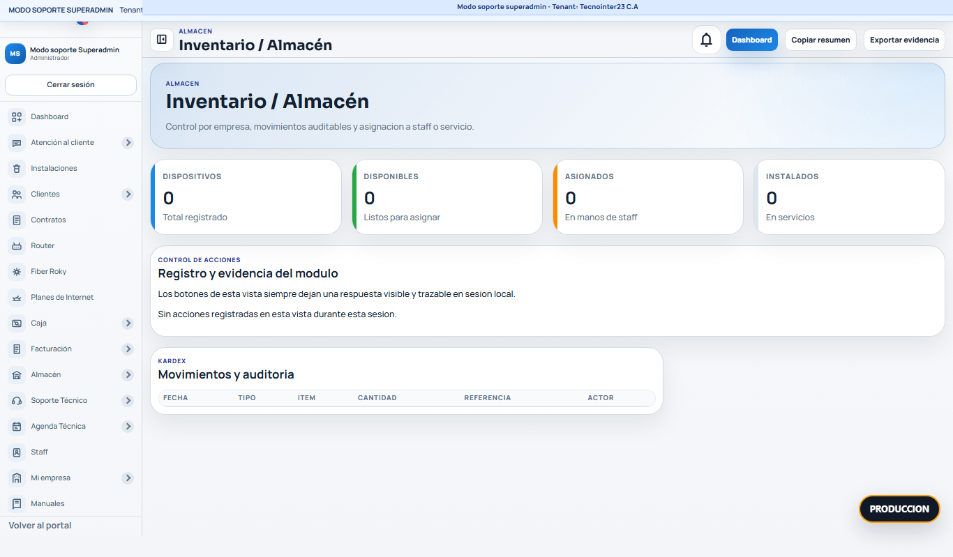 BEFORE Almacen Tecnointer /panel/?view=inventory-dashboard