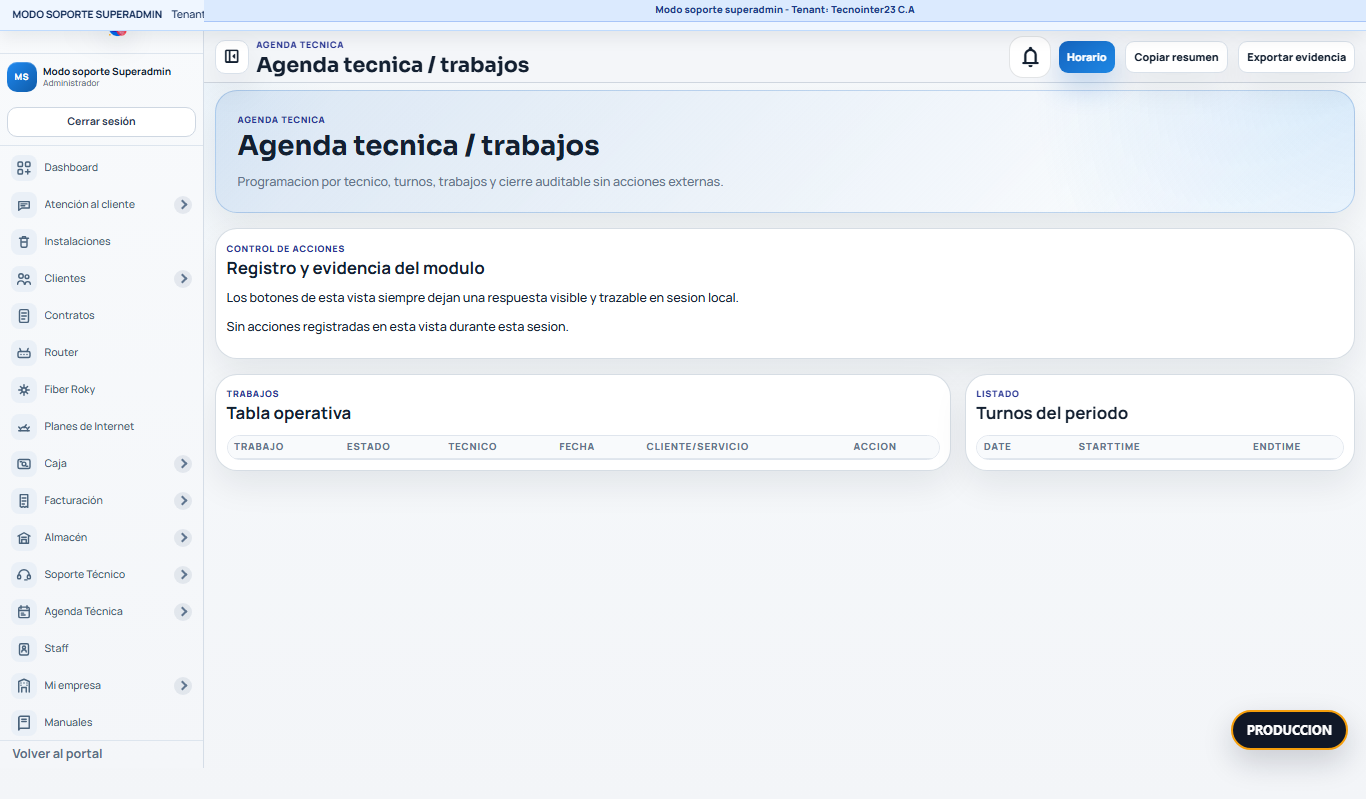 BEFORE Agenda Tecnica Tecnointer /panel/?view=field-schedule
